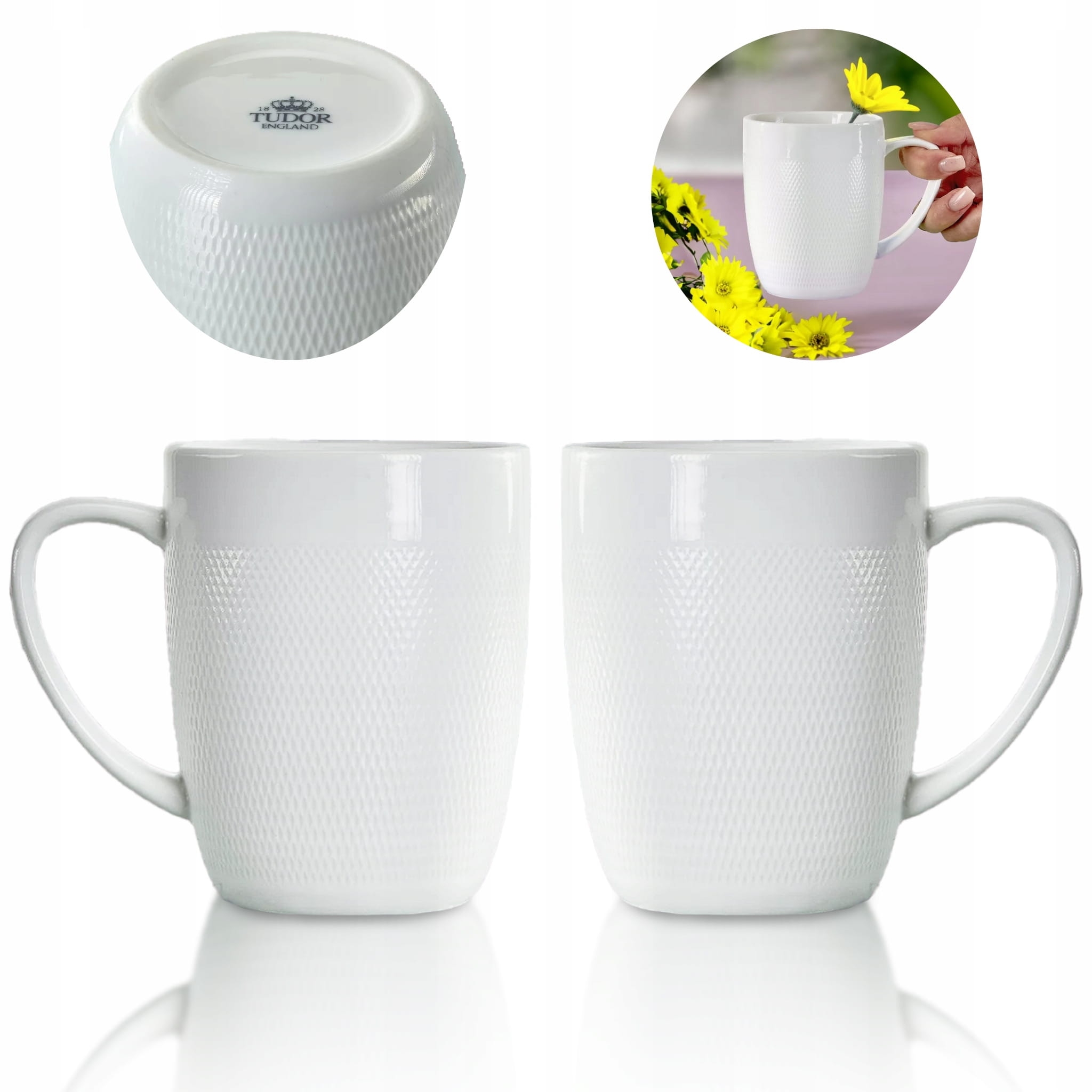 Zestaw 2 Kubków do Kawy 300 ml, Białe, Porcelana | Tudor England